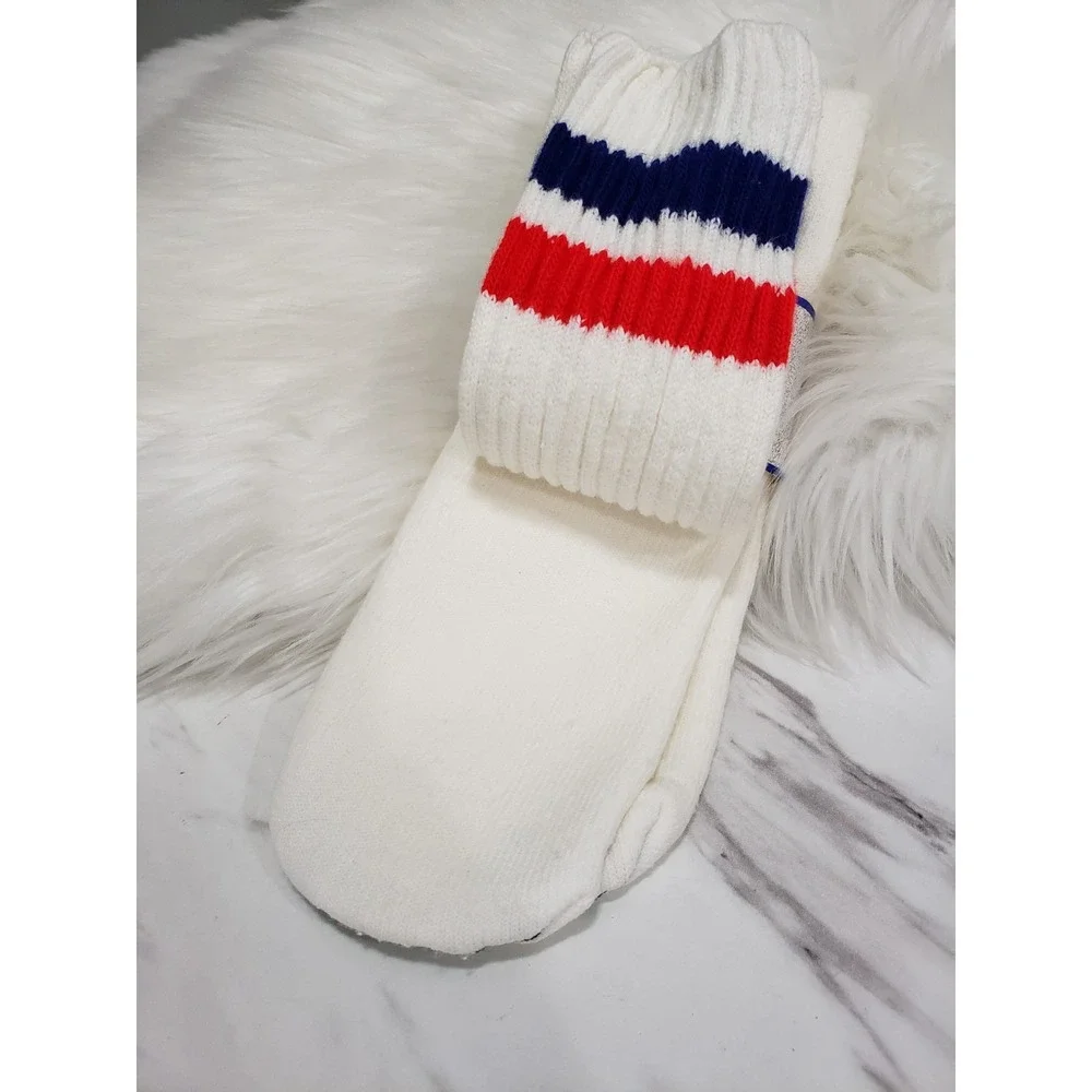 NEW DEADSTOCK 1980s red blue white TUBE SOCKS burlington equipe mens 6-14